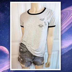 Darling Blue women's sz M heather gray ringer tee with embroidered plane…